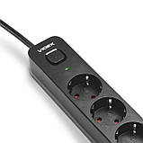 Мережевий подовжувач VIDEX ONCORD з/з 4п 3м (3x1.5мм) 3.4А USB(QC3.0) +USB-C(PD18W) з кнопкою Black, фото 3