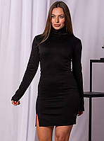 Женское короткое платье-гольф с небольшим разрезом. Черный 38