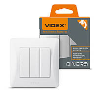 Вимикач трьохклавішний білий VIDEX BINERA