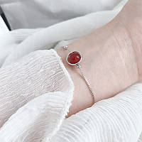 Браслет серебряный Шар из Красного агата, яркий браслет с красным камнем, серебро 925 пробы, длина 15.5+3 см