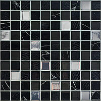 Самоклеющаяся полиуретановая плитка черно-белая мозаика 305х305х1мм (D) SW-00001149 KU-22