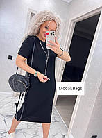 Женское модное стильное вязаное платье с коротким рукавом размер оверсайз р.50 чёрный