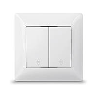 Вимикач двоклавішний прохідний білий TITANUM STANDARD