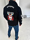 Чорна чоловіча джинсова куртка з яскравими елементами, фото 2