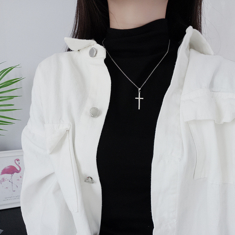 Ланцюжок срібний з кулоном Довгий хрестик 3 см, підвіска з хрестом, срібло 925 проби, довжина 40+5 см, фото 1