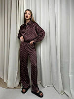 Стильный женский шелковый костюм в пижамном стиле рубашка и брюки Dslip5883