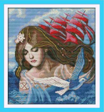 Набір для вишивання за нанесеною на канву схемою "Deep red sail". AIDA 14CT printed 38*42 см