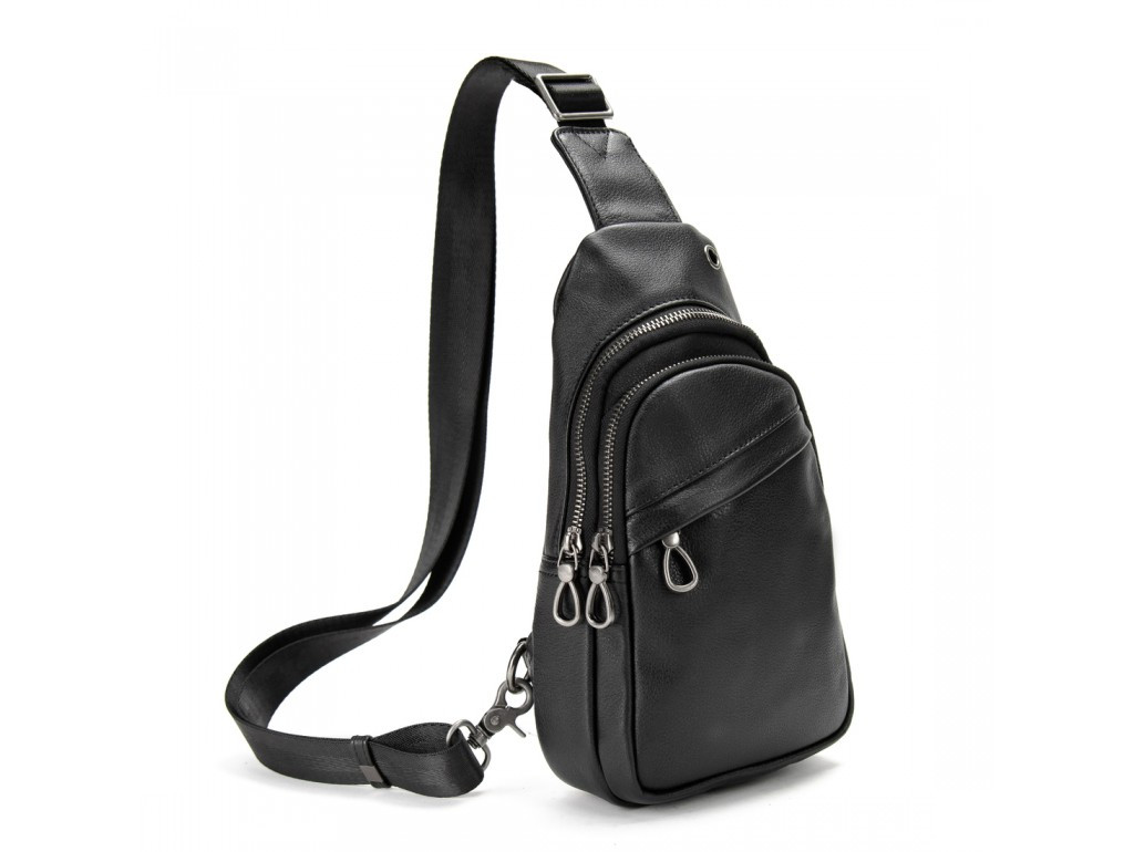 Чоловіча класична нагрудна сумка-слінг із натуральної гладкої шкіри, фото 1