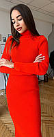 Женское модное стильное платье гольф машинная вязка рубчик миди красный оверсайз р.44