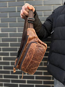 Чоловіча шкіряна сумка-банка на пояс ST Leather A37F-023-3A Коричнєва