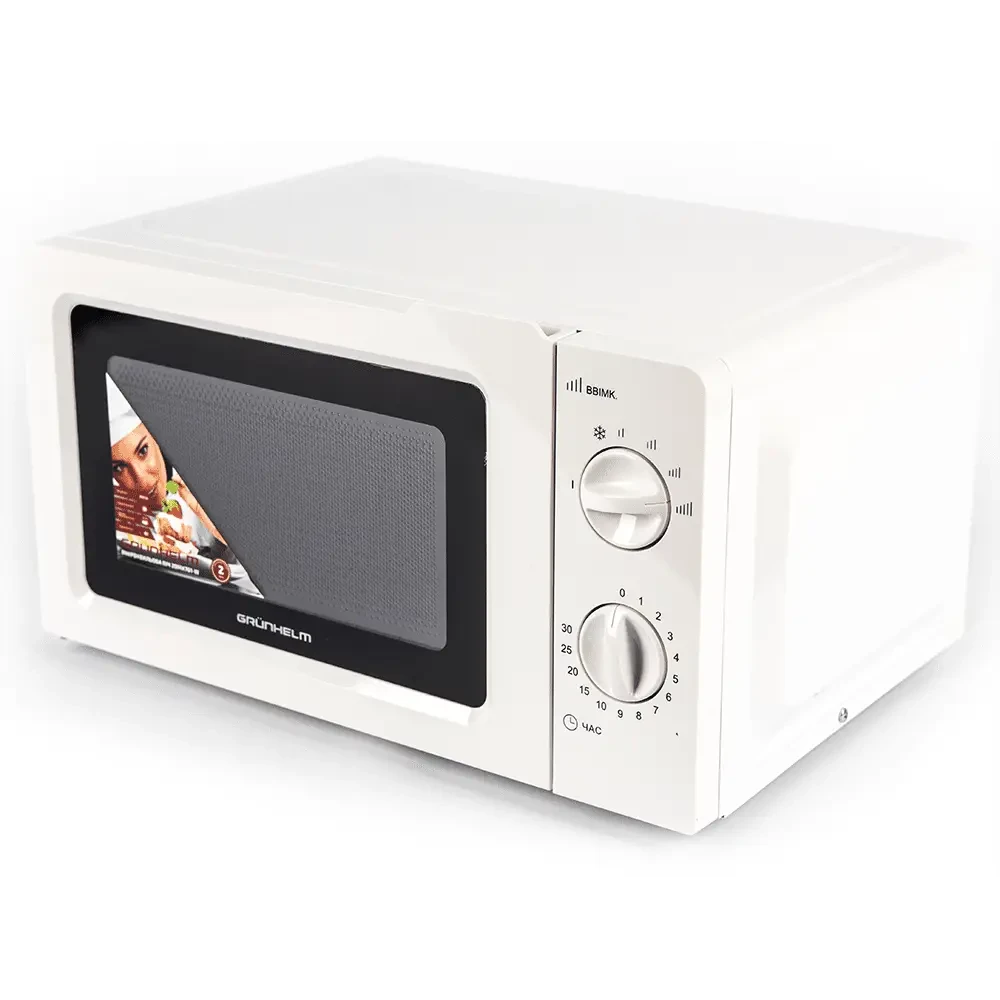 Мікрохвильова піч Grunhelm 20MX701-W 800 Вт НВЧ мікрохвильовка Грюнхельм для дому 20 л 6 рівнів потужності, фото 1