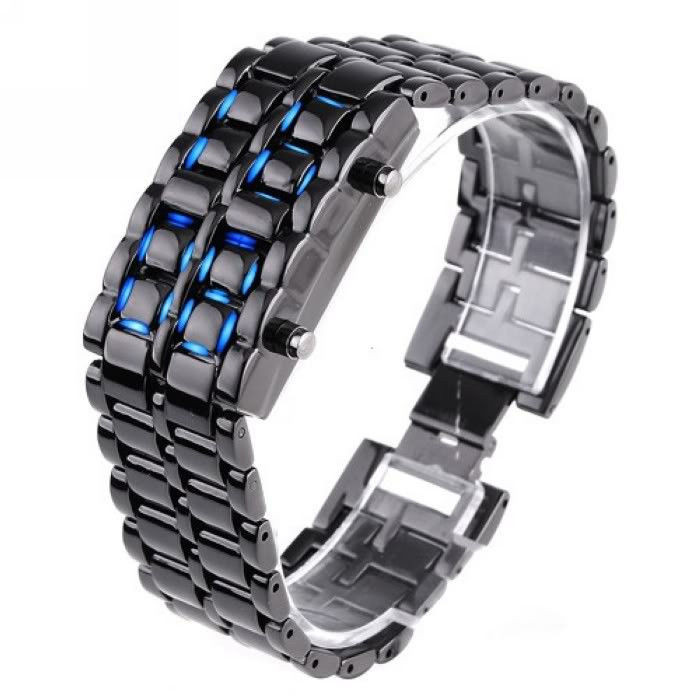 Годинник-браслет Led Watch Iron Samurai, Чорний із синіми світлодіодами (IBW012BZ)