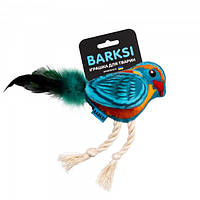 Мягкая игрушка для котов и котят Barksi Плюшевая птичка с колокольчиком и перьями 12 x10 см