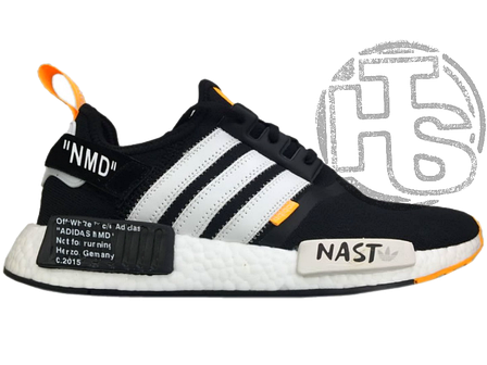 Чоловічі кросівки Adidas NMD R1 x Off-White "Nast" Black/White/Orange BA8860, фото 1