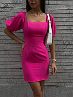 Женское летнее облегающее платье в стиле ретро с пышными короткими рукавами 42/44, Малиновый