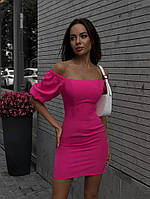 Женское летнее облегающее платье в стиле ретро с пышными короткими рукавами 46/48, Малиновый