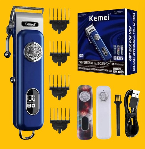 Машинка для стрижки Kemei KM-1895 (Потужність 5 Вт, 4 насадки, Дисплей, USB зарядка), фото 1