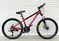 Велосипед алюминиевый горный TopRider-680 26" красный + крылья в подарок