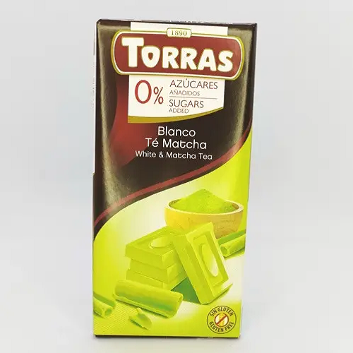 Шоколад безглютеновий білий чай матча без цукру 75г Torras