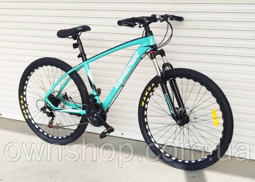 Велосипед алюмінієвий на пром-підшипникахTopRider-777 колеса 27,5", рама 17", аква + крила у подарунок
