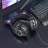 TU TU Наушники накладные Hoco W107 игровые с ушками и LED подсветкой Jack 3.5 phantom cat, фото 2