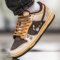 Кроссовки мужские и женские Nike SB Dunk Low x Stussy 40th Brown Grey Beige / кеды Найк СБ Данк коричневые