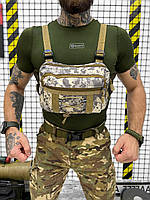 Армейская нагрудная сумка-жилет с системой Молли тактическая мужская сумка ВСУ 35х18х10 см Светлый пиксель prp
