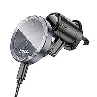 TU  TU Автодержатель Hoco HW6 магнитный с беспроводной зарядкой 15W black metal gray