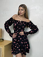 Женское цветочное мини платье с пышной юбкой хлопок Dfl346
