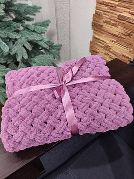 В'язаний плюшевий плед ручної роботи із алізе пуффі №28, 85*85см