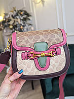 Брендовая женская сумка Coach Кожаная женская кросс боди Городская сумочка кросс-боди розовая Коуч для девушки