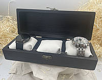 Скринька для зберігання годинників прикрас речей з натурального дерева на 3 слоти колір Чорний