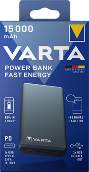 VARTA Power Bank 15 000 mAh, Fast Energy with 4 Ports (1 x Micro USB, 2 x USB 3.0, 1 x USB C)