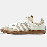 Кроссовки мужские и женские Adidas Samba x LAFC White Beige / кеды Адидас Самба белые бежевые