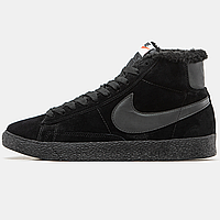 Кроссовки зимние мужские и женские Nike Blazer Mid black с мехом / Найк Блейзер высокие черные на меху 41