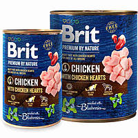Консервированный корм Brit Premium by Nature с курицей и куриными сердечками для собак 800 гр
