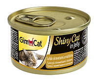 Консервированный корм GimCat Shiny Cat консервы для кошек, с тунцом, креветками и солодом 70 гр