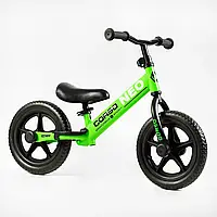 Велобег CORSO SPRINT 12 дюймов (колеса EVA,подставка для ног,стальная рама),велобег прочный зеленый для детей