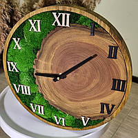 Настенные часы,часы с дерева,часы со спилом,часы со стабилизированным мхом,часы настенные со мхом,эко часы