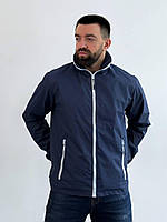Мужская весенняя ветровка с капюшоном в воротнике (Синяя), демисезонная мужская куртка
