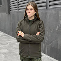 Весенняя хаки куртка без капюшона из софтшела Pobedov Shadow Женская