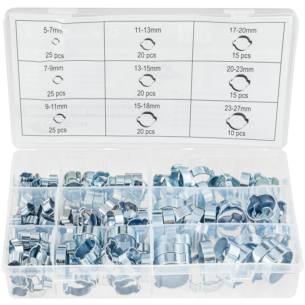 Набір сталевих хомутів з вушками 175 ел. (5-27 мм) Falcon F01120, фото 1