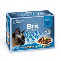 Консервированный корм Brit Premium Premium Cat Family Plate Gravy Влажный корм для кошек «Семейная тарелка» 12