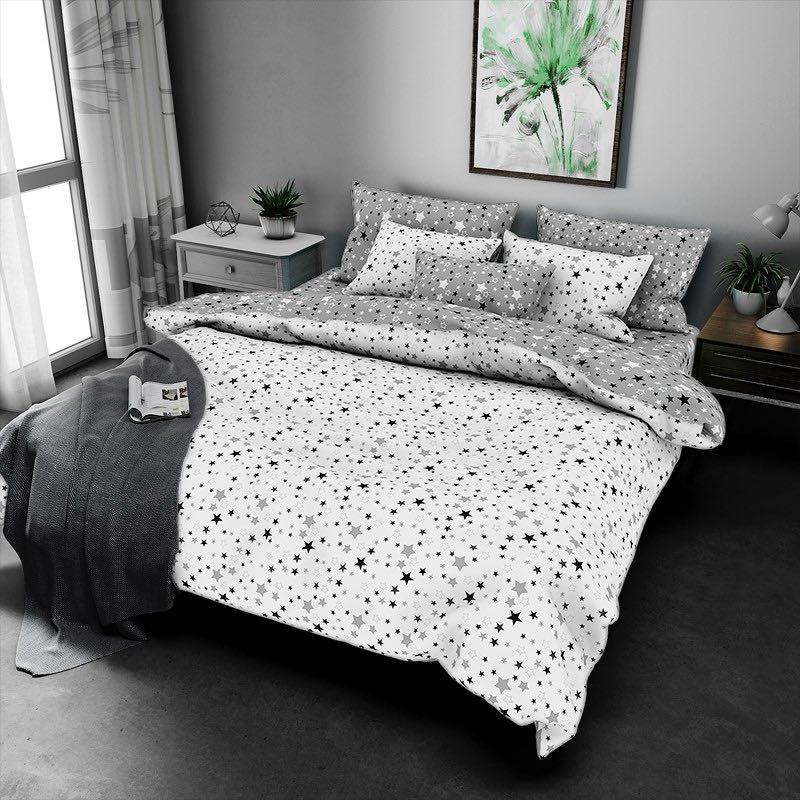 Наволочка на блискавці 70х70 (Бязь) | Від виробника "Королева Ночі" | Зірки на сірому, фото 1