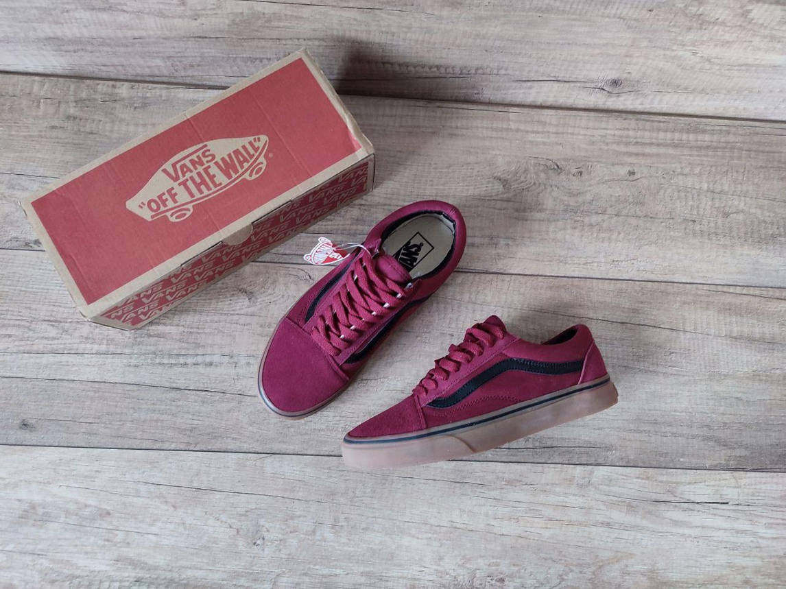 Кеди Бордо на рудій підошві Vans Old Skool кросівки оригінал WineRed/GREY чоловічі кросівки текстил замша, фото 1