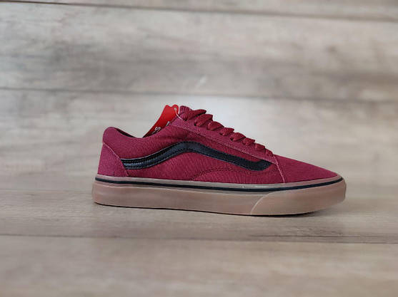 Кеди Бордо на рудій підошві Vans Old Skool кросівки оригінал WineRed/GREY чоловічі кросівки текстил замша, фото 3