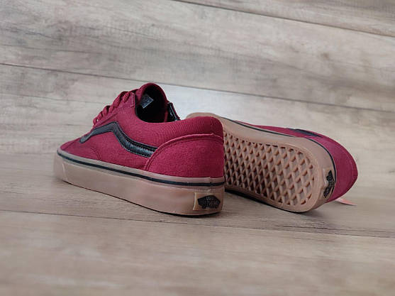 Кеди Бордо на рудій підошві Vans Old Skool кросівки оригінал WineRed/GREY чоловічі кросівки текстил замша, фото 6