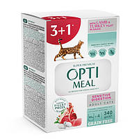 Консервированный корм Optimeal Набор "Adult Cats Sensitive Digestion Lamb & Turkey Беззерновий влажный корм
