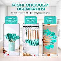 Набір кухонного приладдя Kitchen Set 12 предметів (11 шт + підставка): силікон + дерево, М'ятний (KS-12M), фото 7