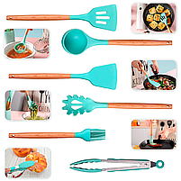 Набір кухонного приладдя Kitchen Set 12 предметів (11 шт + підставка): силікон + дерево, М'ятний (KS-12M), фото 10